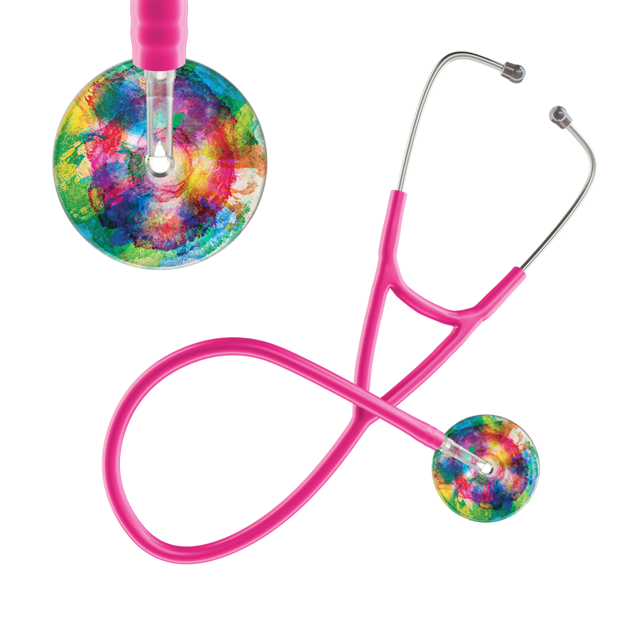 Ultrascope Single Stethoscope US076C3 / Pediatric / Hot Pink TieDye Multi Color Stethoscope - Cardiology Watercolor Designs