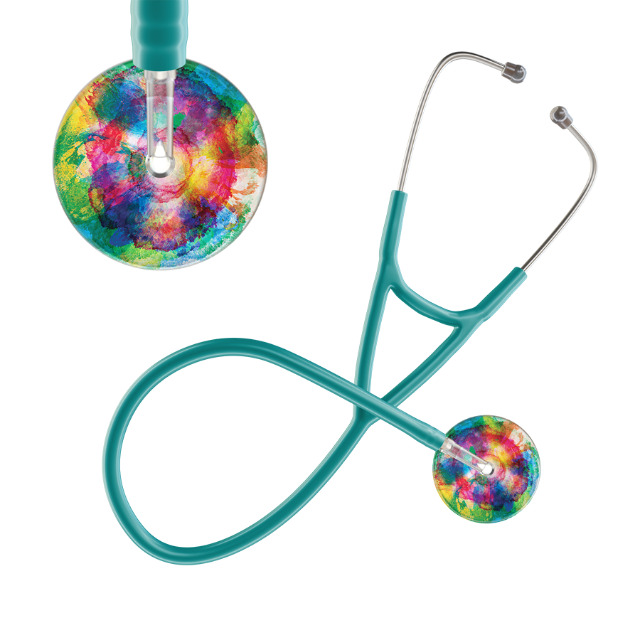 Ultrascope Single Stethoscope US076C3 / Adult / Jade TieDye Multi Color Stethoscope - Cardiology Watercolor Designs