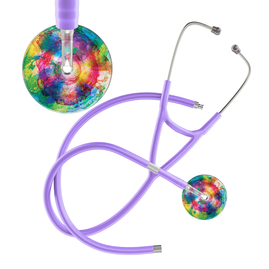 Ultrascope Single Stethoscope US076C3 / Adult / Lavender Extended Tubing TieDye Multi Color Stethoscope - Cardiology Watercolor Designs