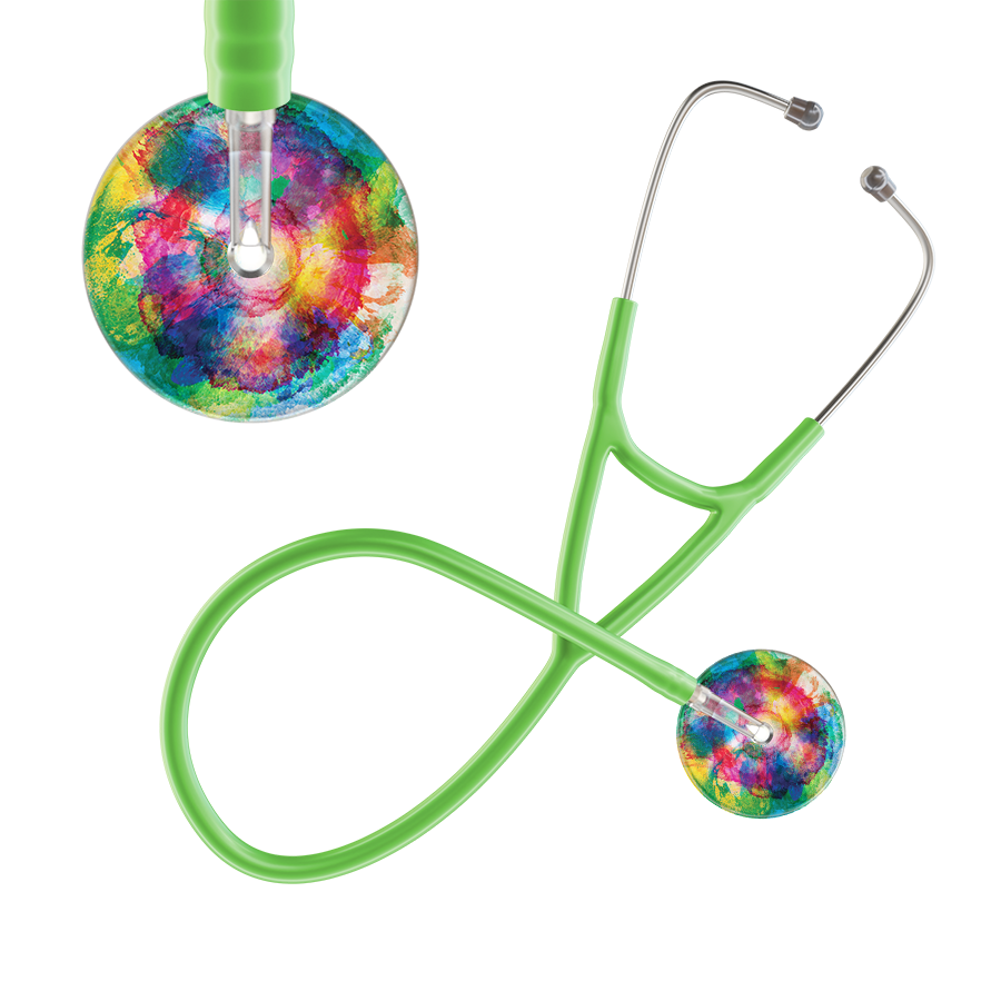 Ultrascope Single Stethoscope US076C3 / Adult / Lime Green TieDye Multi Color Stethoscope - Cardiology Watercolor Designs