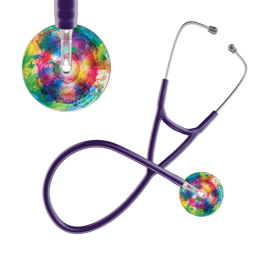 Ultrascope Single Stethoscope US076C3 / Adult / Purple TieDye Multi Color Stethoscope - Cardiology Watercolor Designs