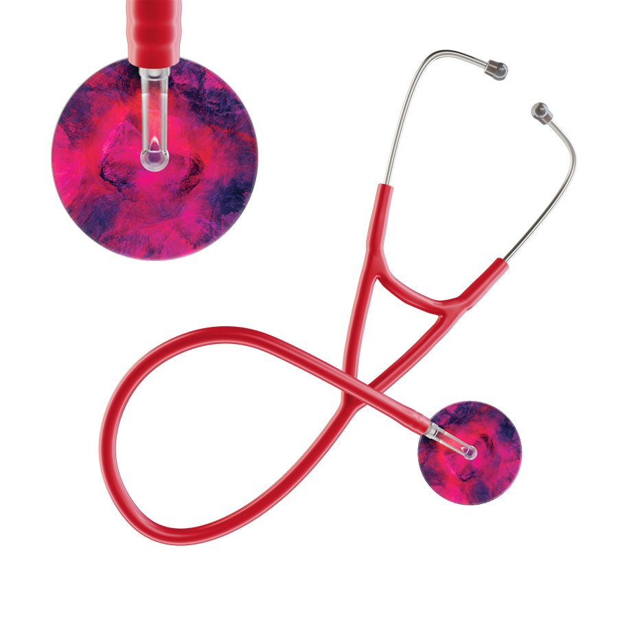 Ultrascope Single Stethoscope US076D4 / Adult / Red TieDye Stethoscope - Cardiology Watercolor Designs