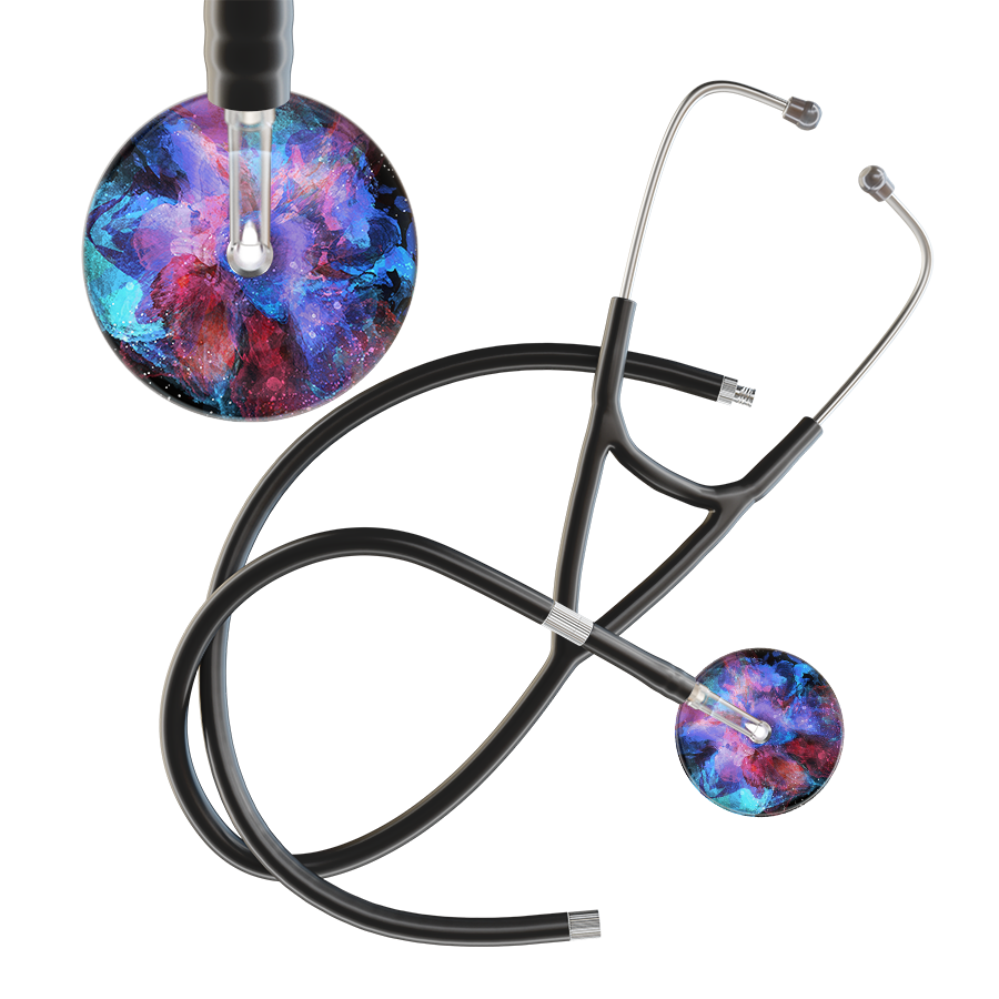 Ultrascope Single Stethoscope US076G7 / Pediatric / Black Extended Tubing TieDye Multi Color Stethoscope - Cardiology Watercolor Designs
