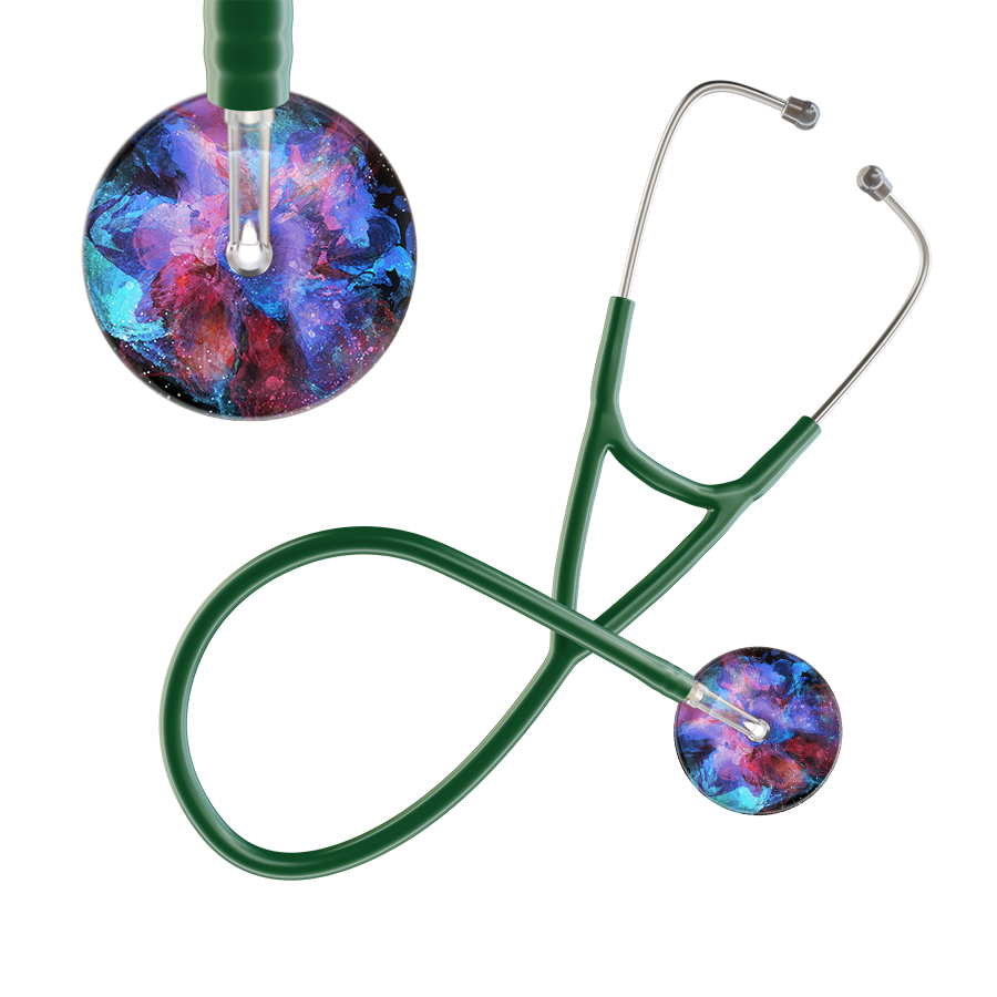 Ultrascope Single Stethoscope US076G7 / Pediatric / Dark Green TieDye Multi Color Stethoscope - Cardiology Watercolor Designs
