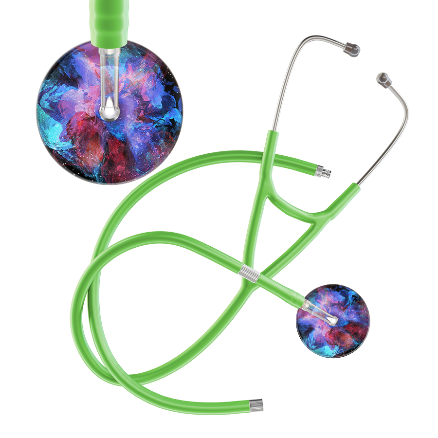 Ultrascope Single Stethoscope US076G7 / Pediatric / Lime Green Extended Tubing TieDye Multi Color Stethoscope - Cardiology Watercolor Designs