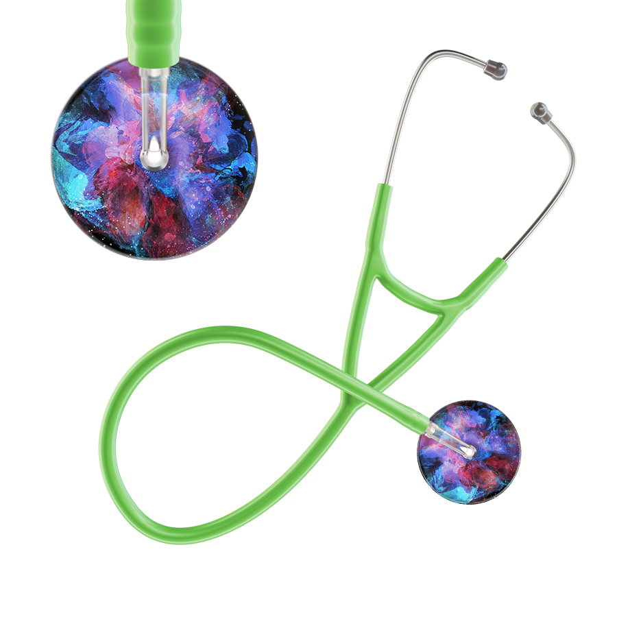 Ultrascope Single Stethoscope US076G7 / Pediatric / Lime Green TieDye Multi Color Stethoscope - Cardiology Watercolor Designs