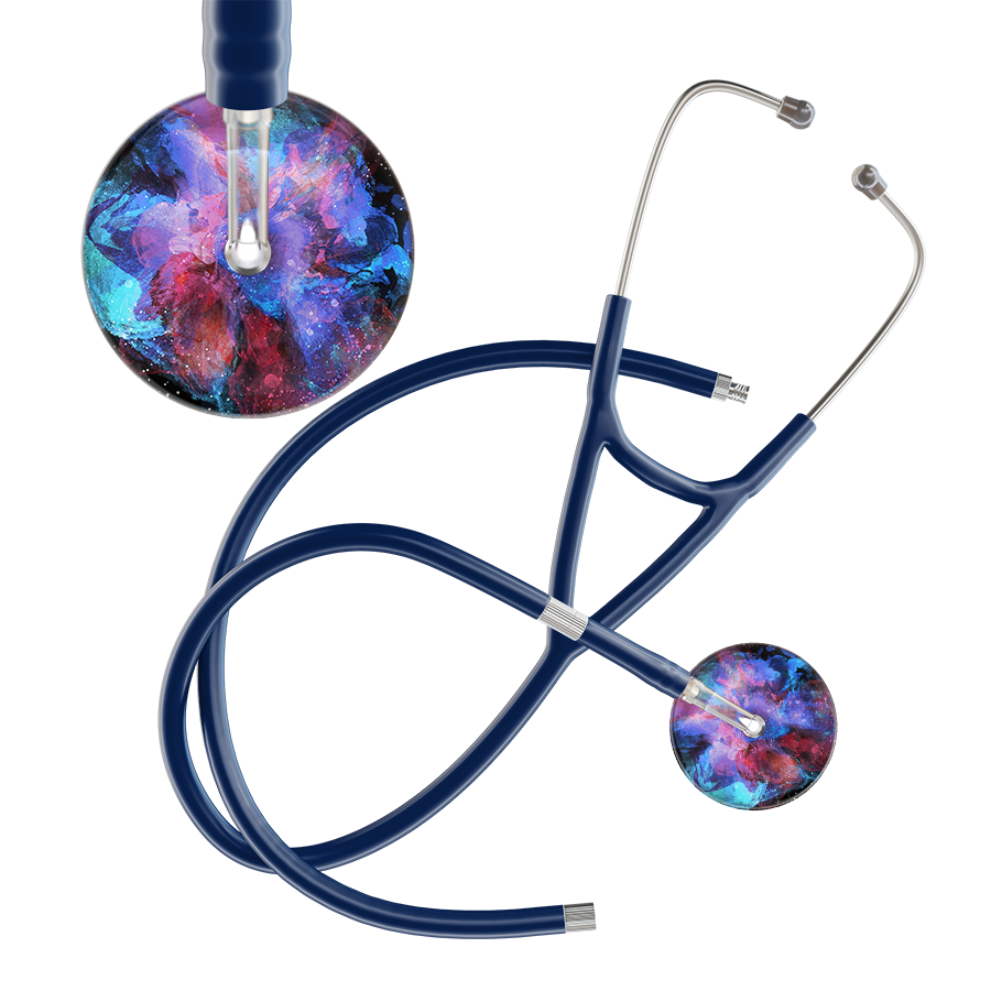 Ultrascope Single Stethoscope US076G7 / Pediatric / Navy Extended Tubing TieDye Multi Color Stethoscope - Cardiology Watercolor Designs