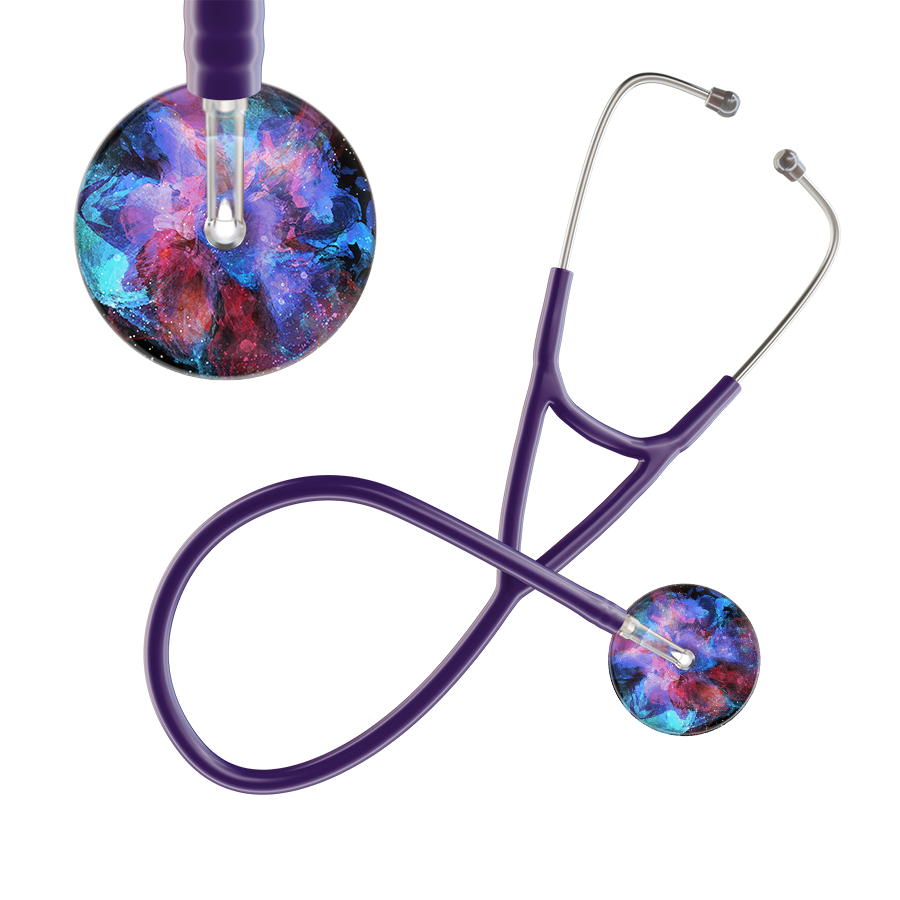 Ultrascope Single Stethoscope US076G7 / Pediatric / Purple TieDye Multi Color Stethoscope - Cardiology Watercolor Designs