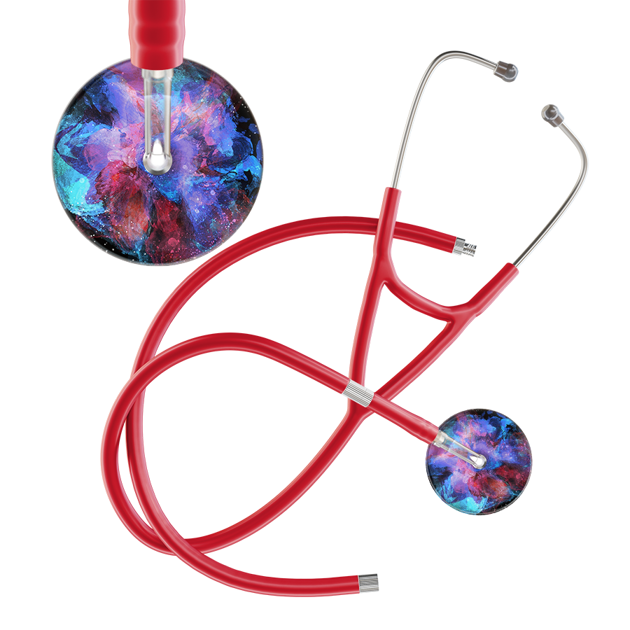 Ultrascope Single Stethoscope US076G7 / Adult / Red Extended Tubing TieDye Multi Color Stethoscope - Cardiology Watercolor Designs