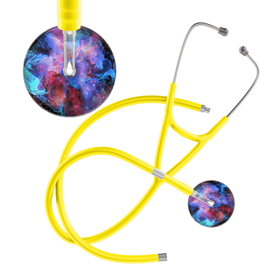 Ultrascope Single Stethoscope US076G7 / Adult / Yellow Extended Tubing TieDye Multi Color Stethoscope - Cardiology Watercolor Designs
