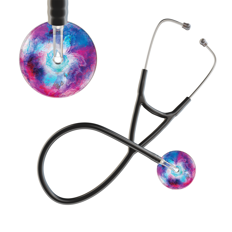 Ultrascope Single Stethoscope US076H8 / Pediatric / Black TieDye Multi Color Stethoscope - Cardiology Watercolor Designs