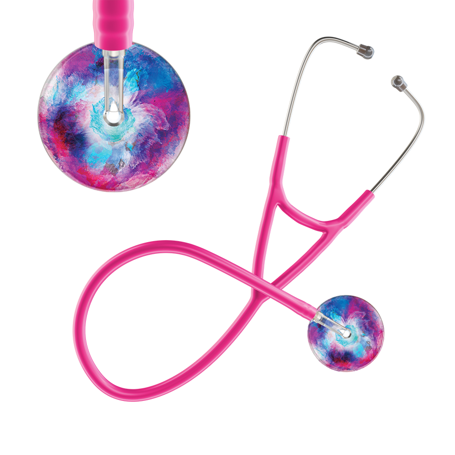 Ultrascope Single Stethoscope US076H8 / Adult / Hot Pink TieDye Multi Color Stethoscope - Cardiology Watercolor Designs
