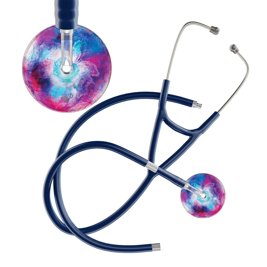 Ultrascope Single Stethoscope US076H8 / Adult / Navy Extended Tubing TieDye Multi Color Stethoscope - Cardiology Watercolor Designs