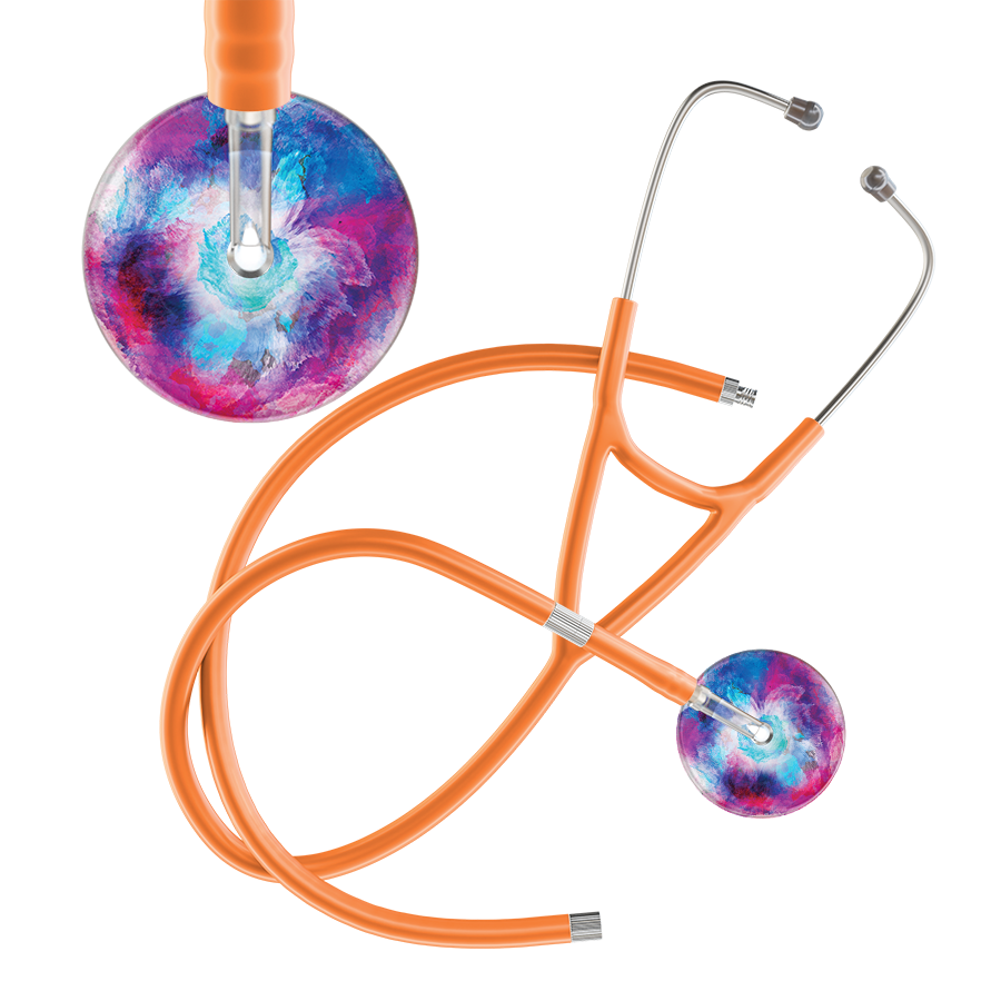 Ultrascope Single Stethoscope US076H8 / Pediatric / Orange Extended Tubing TieDye Multi Color Stethoscope - Cardiology Watercolor Designs