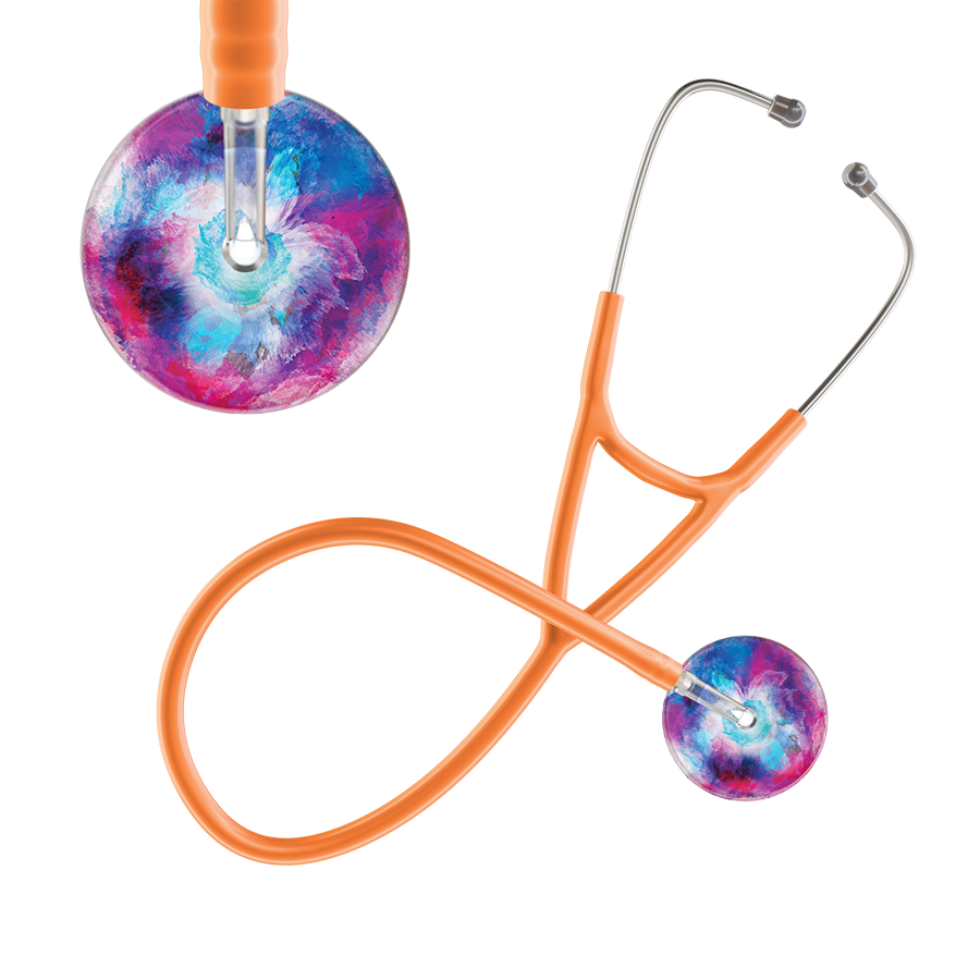 Ultrascope Single Stethoscope US076H8 / Pediatric / Orange TieDye Multi Color Stethoscope - Cardiology Watercolor Designs