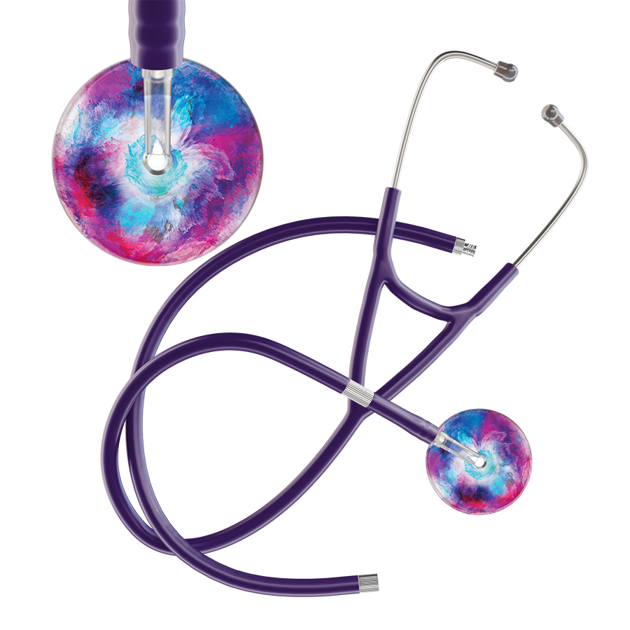 Ultrascope Single Stethoscope US076H8 / Pediatric / Purple Extended Tubing TieDye Multi Color Stethoscope - Cardiology Watercolor Designs