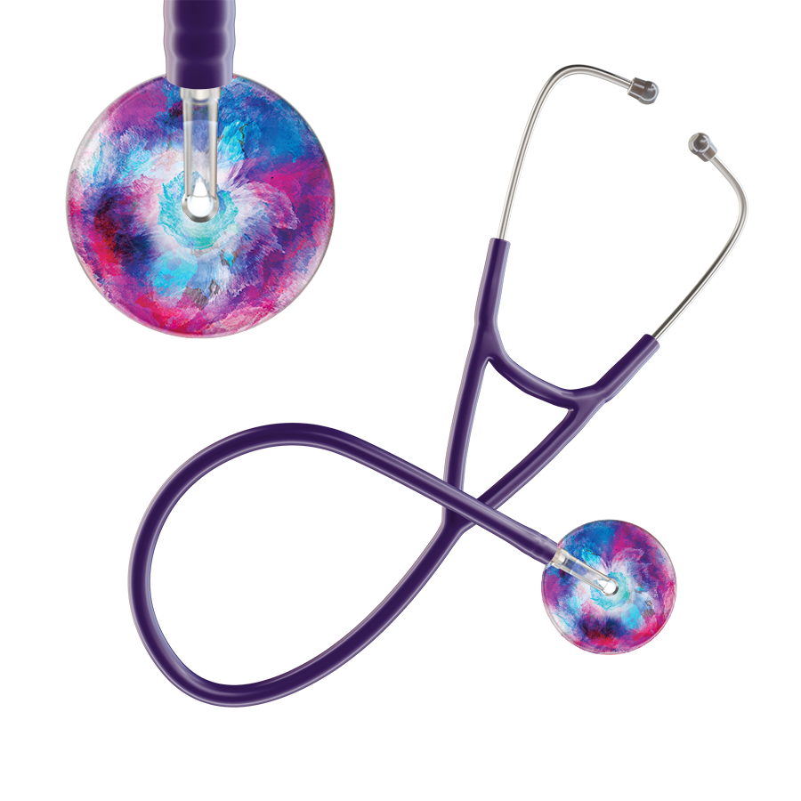 Ultrascope Single Stethoscope US076H8 / Pediatric / Purple TieDye Multi Color Stethoscope - Cardiology Watercolor Designs