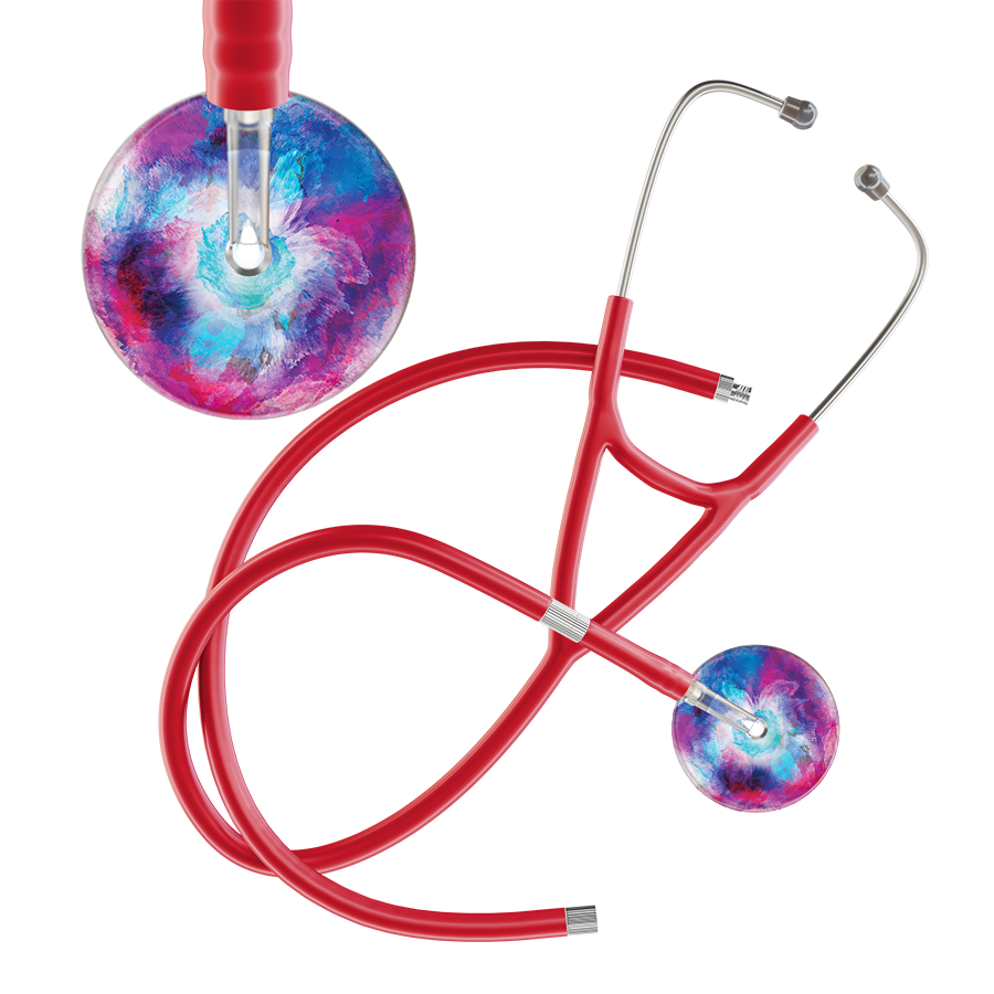 Ultrascope Single Stethoscope US076H8 / Adult / Red Extended Tubing TieDye Multi Color Stethoscope - Cardiology Watercolor Designs