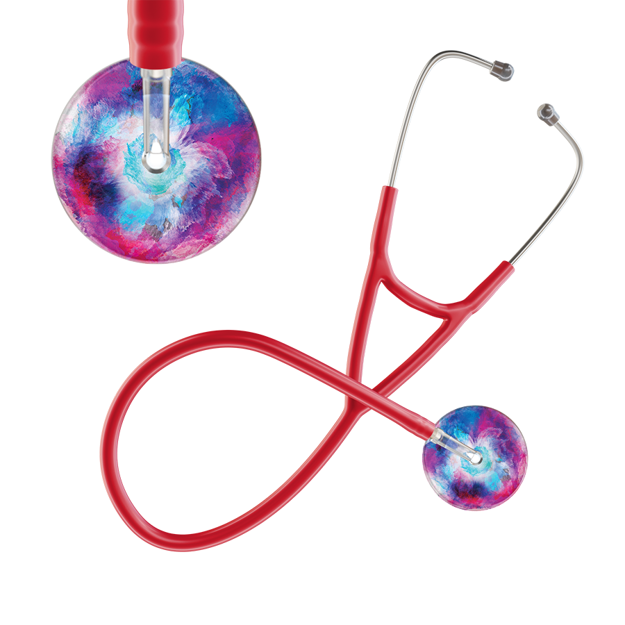 Ultrascope Single Stethoscope US076H8 / Adult / Red TieDye Multi Color Stethoscope - Cardiology Watercolor Designs
