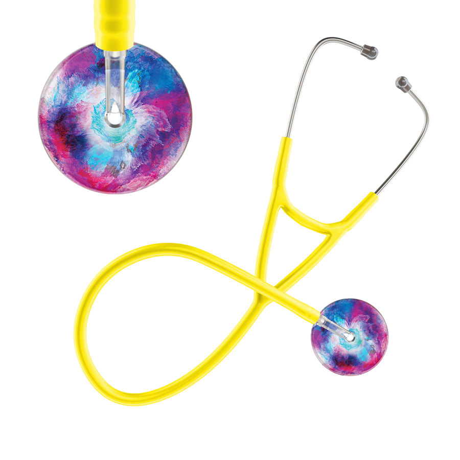 Ultrascope Single Stethoscope US076H8 / Adult / Yellow TieDye Multi Color Stethoscope - Cardiology Watercolor Designs