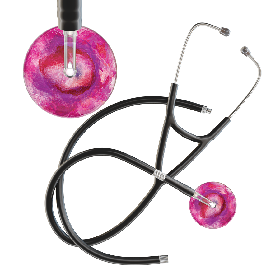 Ultrascope Single Stethoscope US076I9 / Pediatric / Black Extended Tubing TieDye Single Color Stethoscope - Cardiology Watercolor Designs