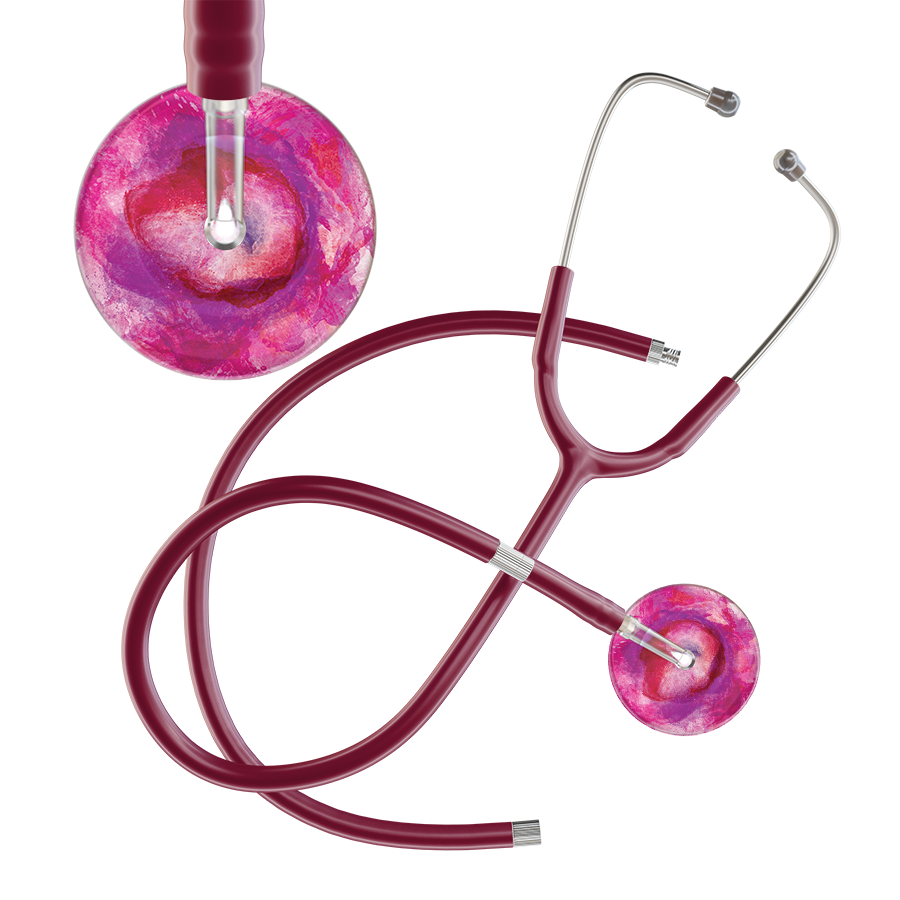 Ultrascope Single Stethoscope US076I9 / Pediatric / Burgundy Extended Tubing TieDye Single Color Stethoscope - Watercolor Designs