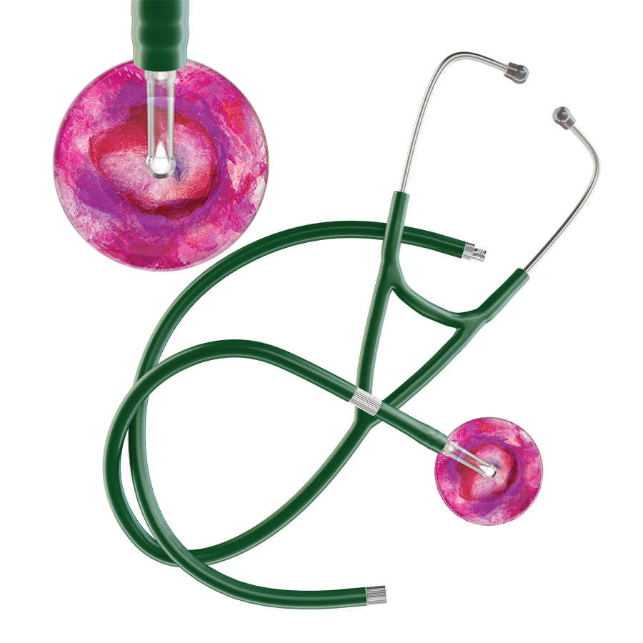 Ultrascope Single Stethoscope US076I9 / Adult / Dark Green Extended Tubing TieDye Single Color Stethoscope - Cardiology Watercolor Designs