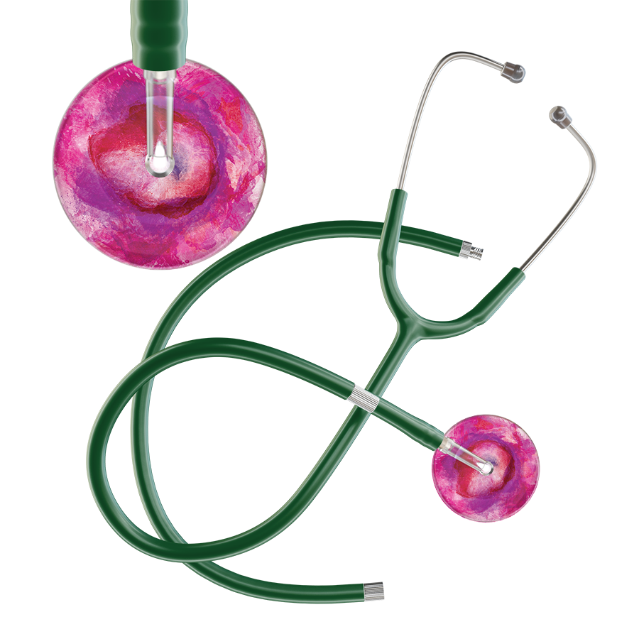 Ultrascope Single Stethoscope US076I9 / Pediatric / Dark Green Extended Tubing TieDye Single Color Stethoscope - Watercolor Designs