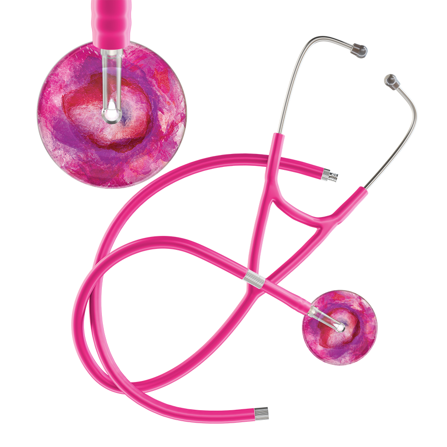 Ultrascope Single Stethoscope US076I9 / Adult / Hot Pink Extended Tubing TieDye Single Color Stethoscope - Cardiology Watercolor Designs