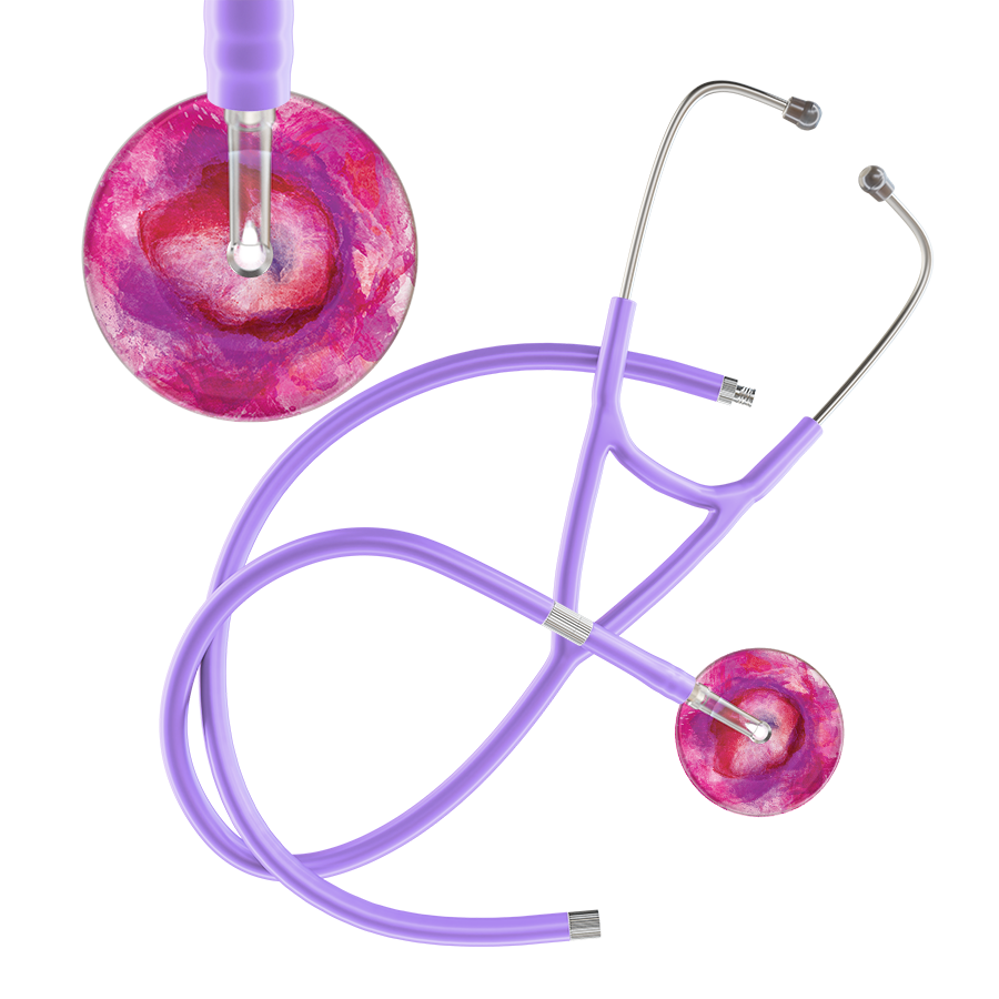 Ultrascope Single Stethoscope US076I9 / Pediatric / Lavender Extended Tubing TieDye Single Color Stethoscope - Cardiology Watercolor Designs