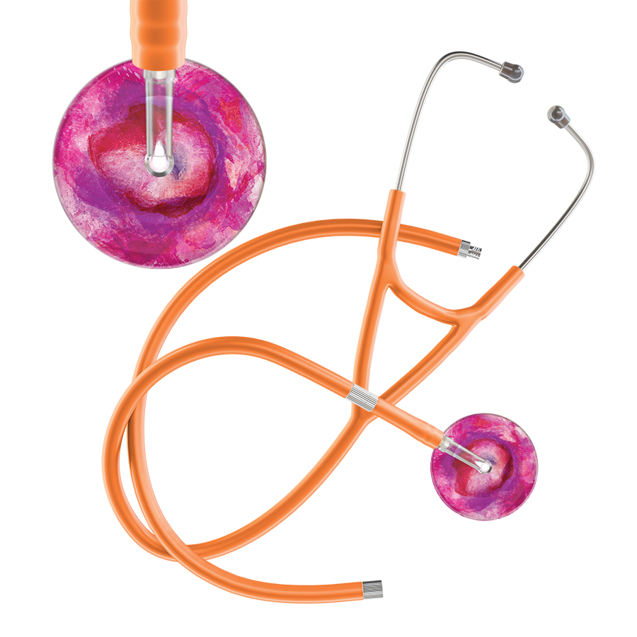 Ultrascope Single Stethoscope US076I9 / Adult / Orange Extended Tubing TieDye Single Color Stethoscope - Cardiology Watercolor Designs