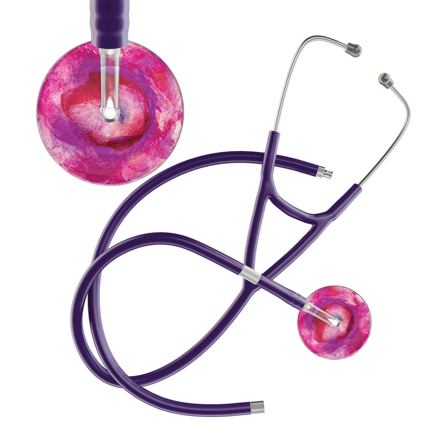 Ultrascope Single Stethoscope US076I9 / Adult / Purple Extended Tubing TieDye Single Color Stethoscope - Cardiology Watercolor Designs