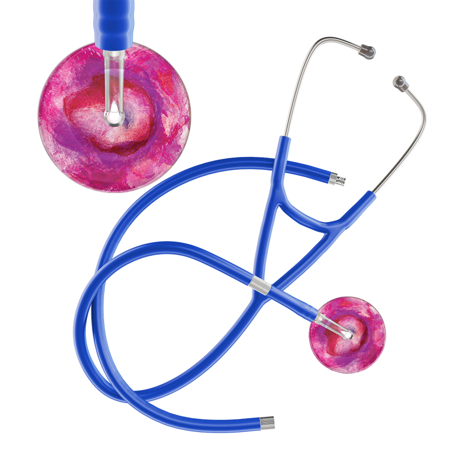 Ultrascope Single Stethoscope US076I9 / Adult / Royal Blue Extended Tubing TieDye Single Color Stethoscope - Cardiology Watercolor Designs