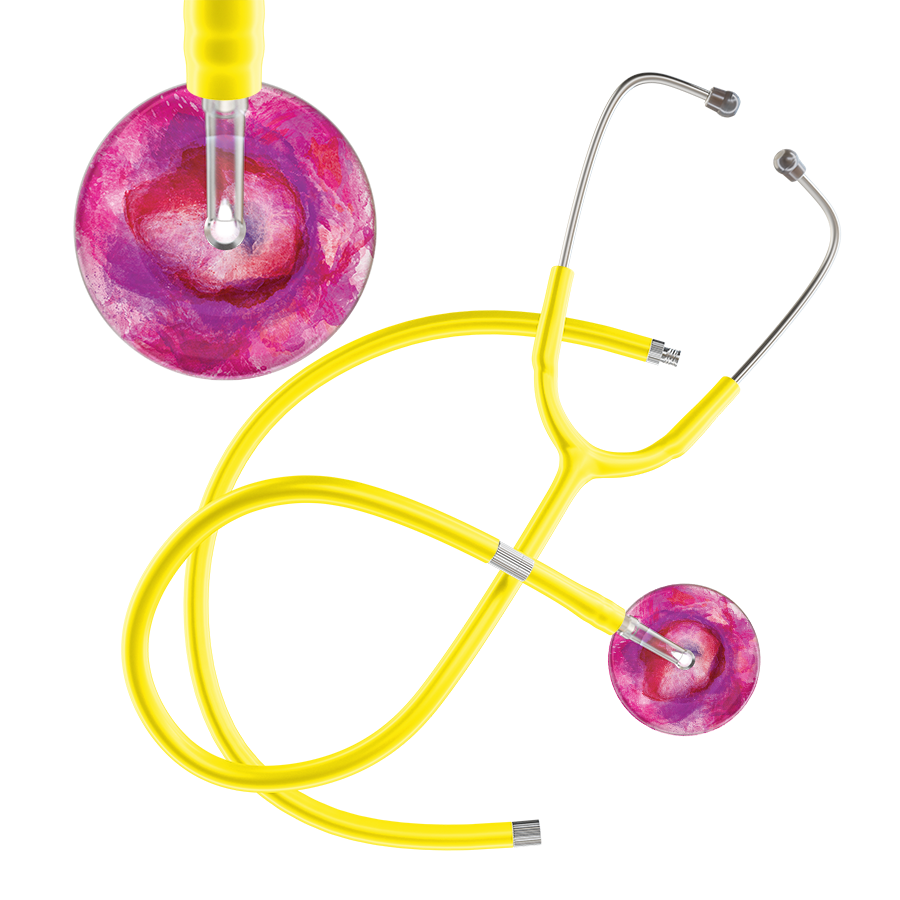 Ultrascope Single Stethoscope US076I9 / Pediatric / Yellow Extended Tubing TieDye Single Color Stethoscope - Watercolor Designs