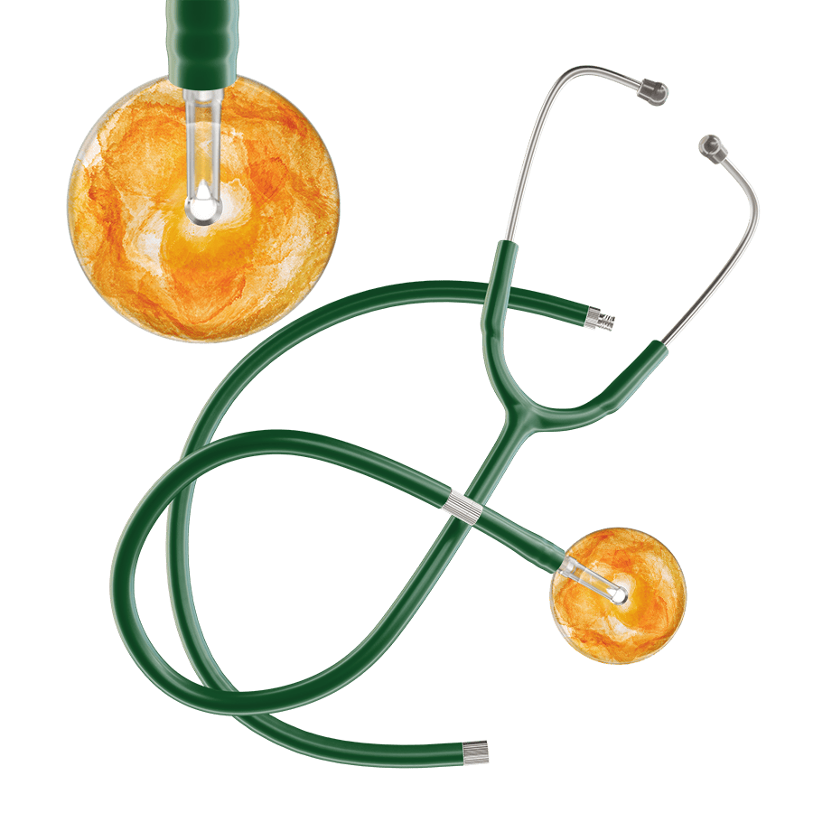 Ultrascope Single Stethoscope US076J10 / Adult / Dark Green Extended Tubing TieDye Single Color Stethoscope - Watercolor Designs