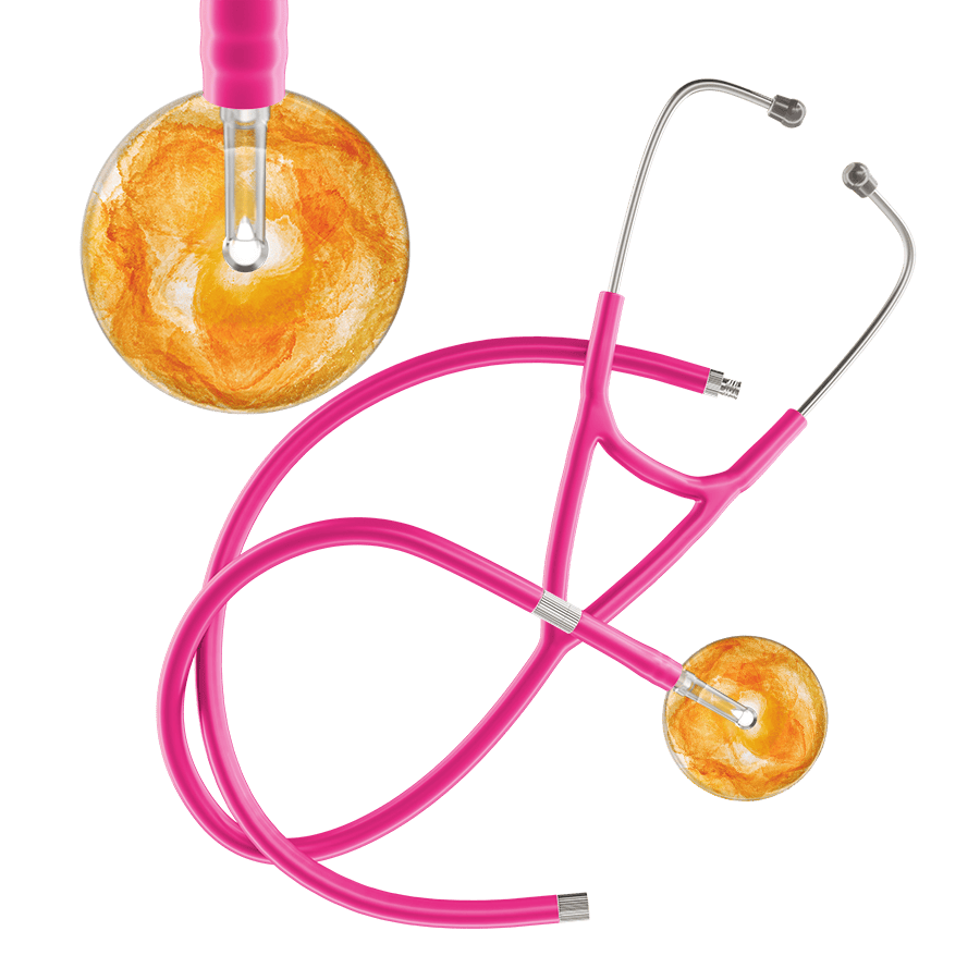 Ultrascope Single Stethoscope US076J10 / Adult / Hot Pink Extended Tubing TieDye Single Color Stethoscope - Cardiology Watercolor Designs