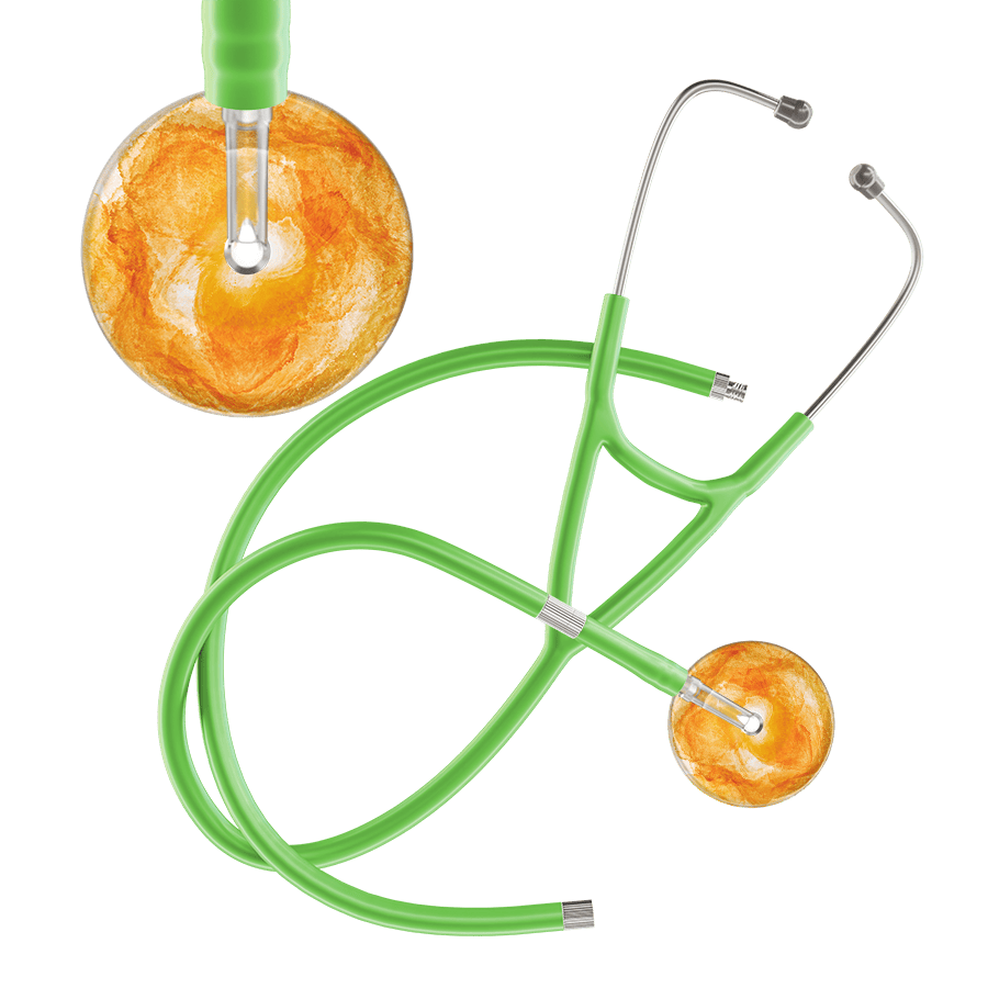 Ultrascope Single Stethoscope US076J10 / Pediatric / Lime Green Extended Tubing TieDye Single Color Stethoscope - Cardiology Watercolor Designs