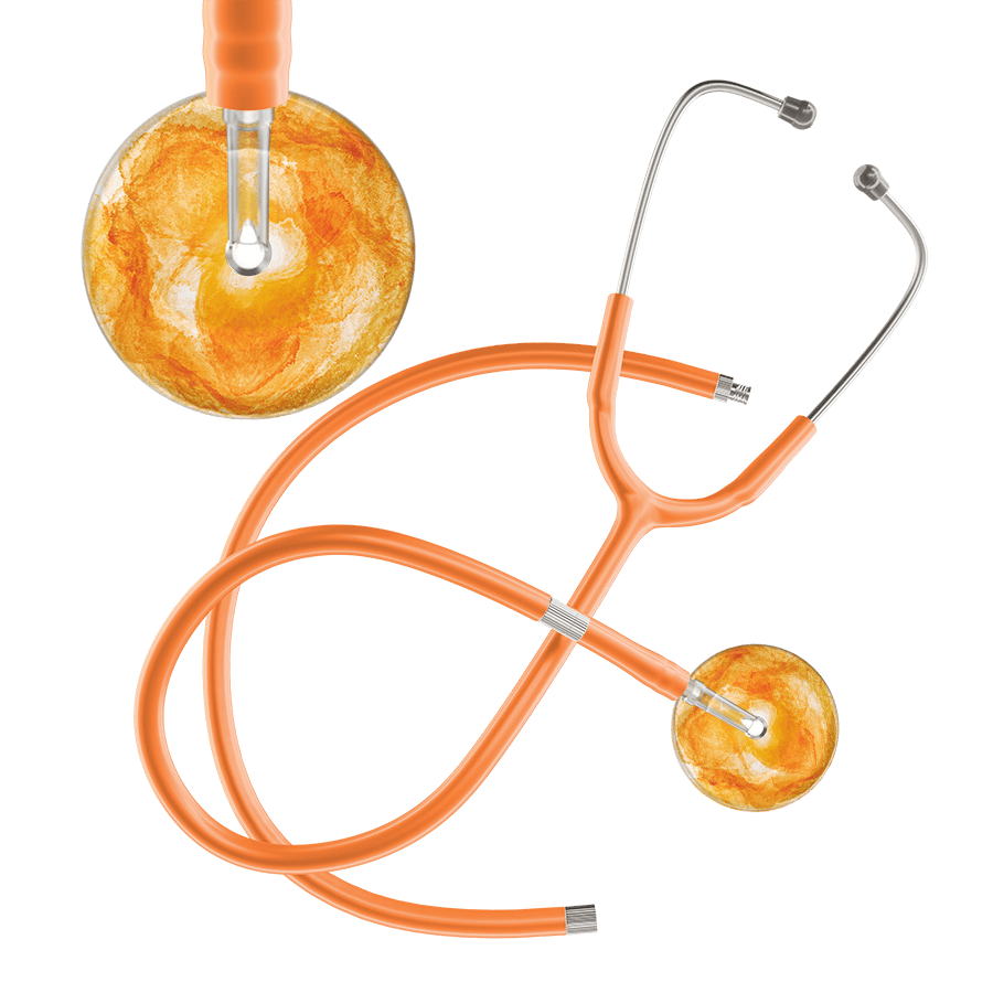 Ultrascope Single Stethoscope US076J10 / Adult / Orange Extended Tubing TieDye Single Color Stethoscope - Watercolor Designs