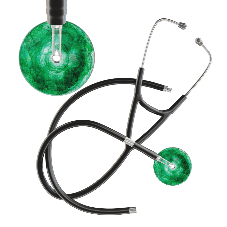 Ultrascope Single Stethoscope US076K11 / Adult / Black Extended Tubing TieDye Single Color Stethoscope - Cardiology Watercolor Designs