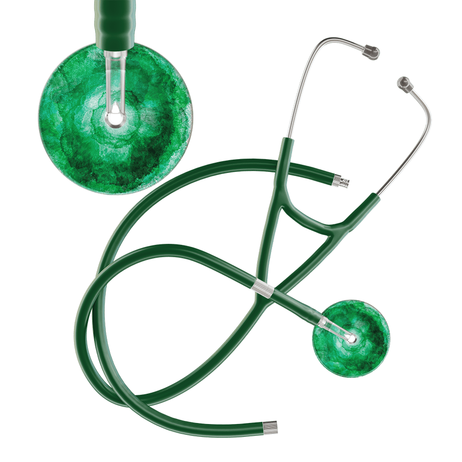 Ultrascope Single Stethoscope US076K11 / Adult / Dark Green Extended Tubing TieDye Single Color Stethoscope - Cardiology Watercolor Designs