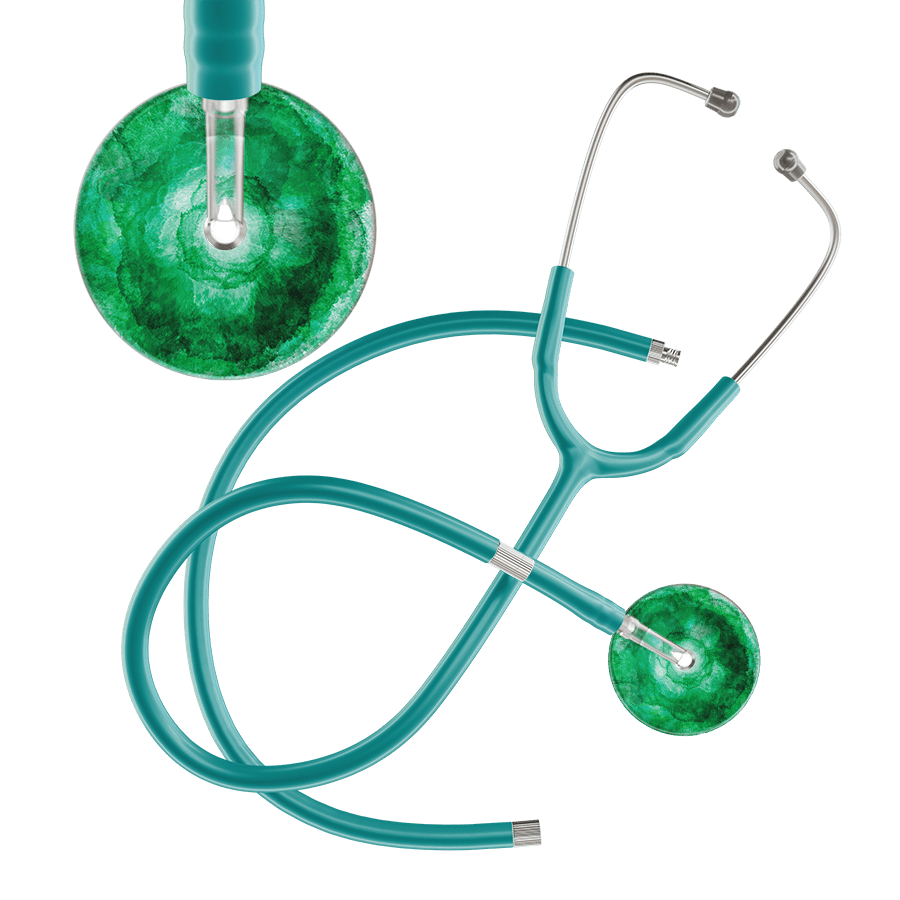 Ultrascope Single Stethoscope US076K11 / Adult / Jade Extended Tubing TieDye Single Color Stethoscope - Watercolor Designs