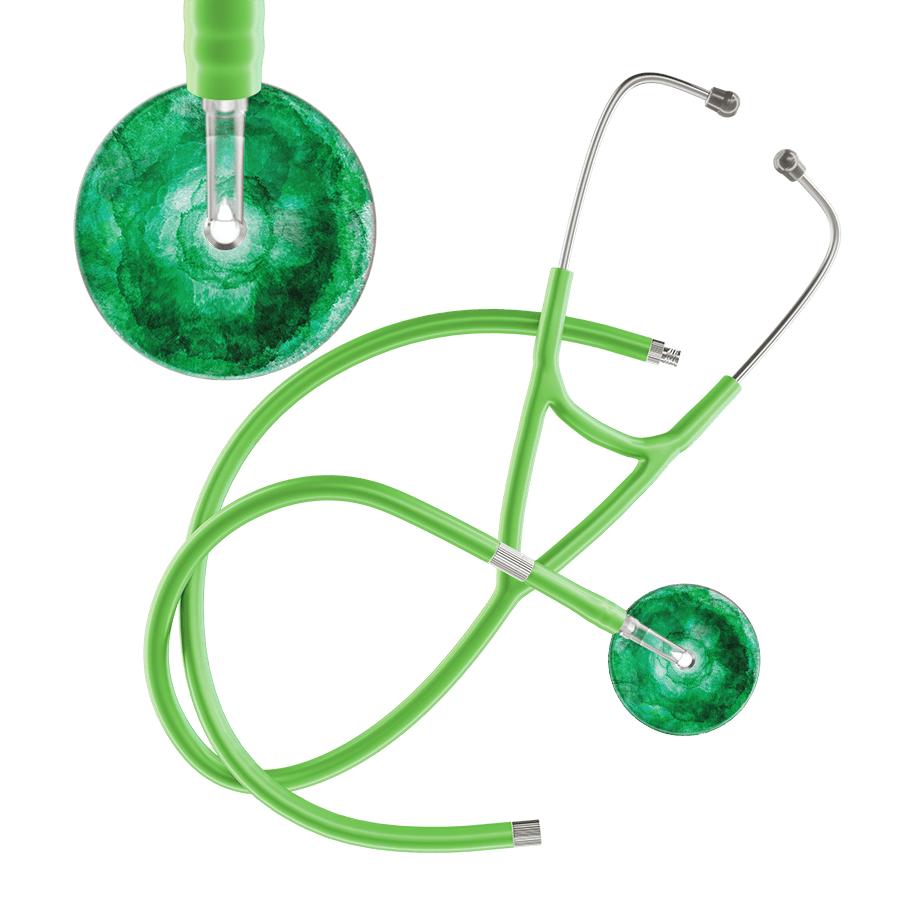 Ultrascope Single Stethoscope US076K11 / Pediatric / Lime Green Extended Tubing TieDye Single Color Stethoscope - Cardiology Watercolor Designs