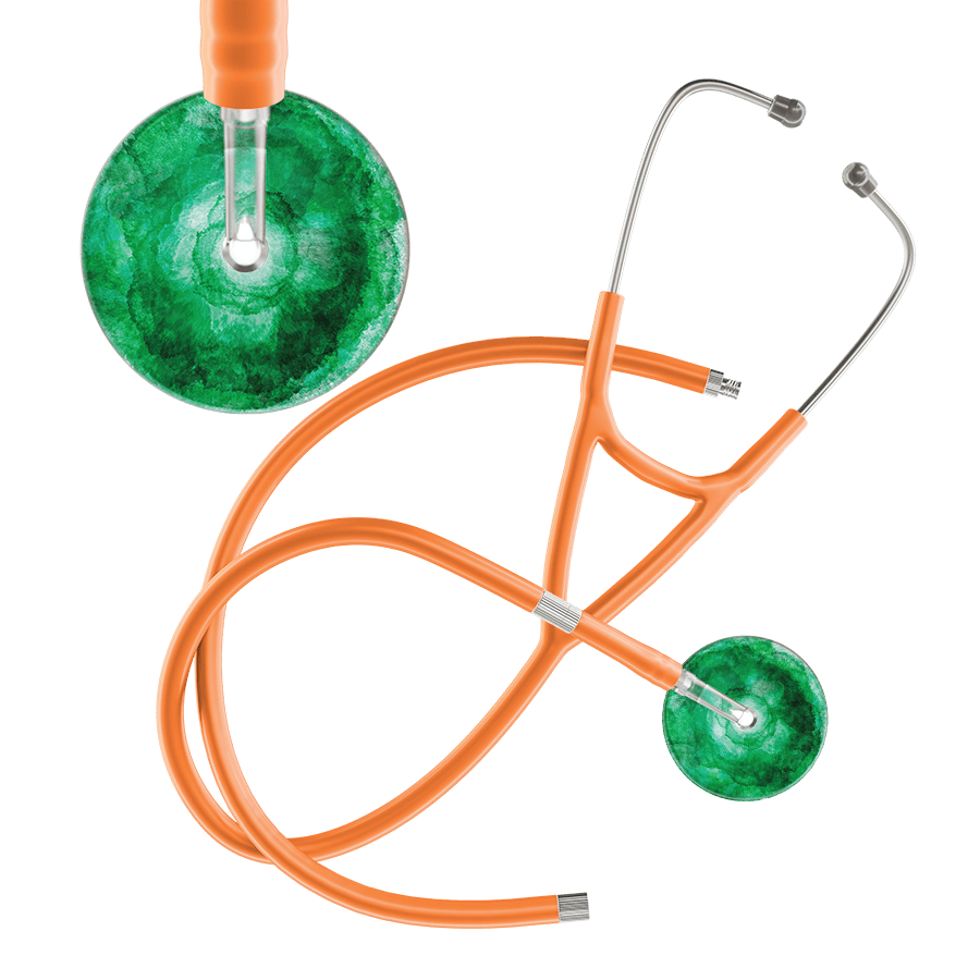 Ultrascope Single Stethoscope US076K11 / Adult / Orange Extended Tubing TieDye Single Color Stethoscope - Cardiology Watercolor Designs