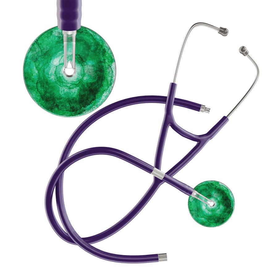Ultrascope Single Stethoscope US076K11 / Adult / Purple Extended Tubing TieDye Single Color Stethoscope - Cardiology Watercolor Designs