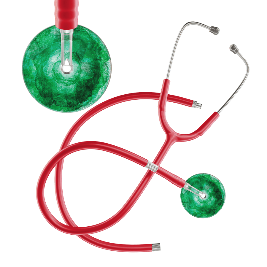 Ultrascope Single Stethoscope US076K11 / Adult / Red Extended Tubing TieDye Single Color Stethoscope - Watercolor Designs