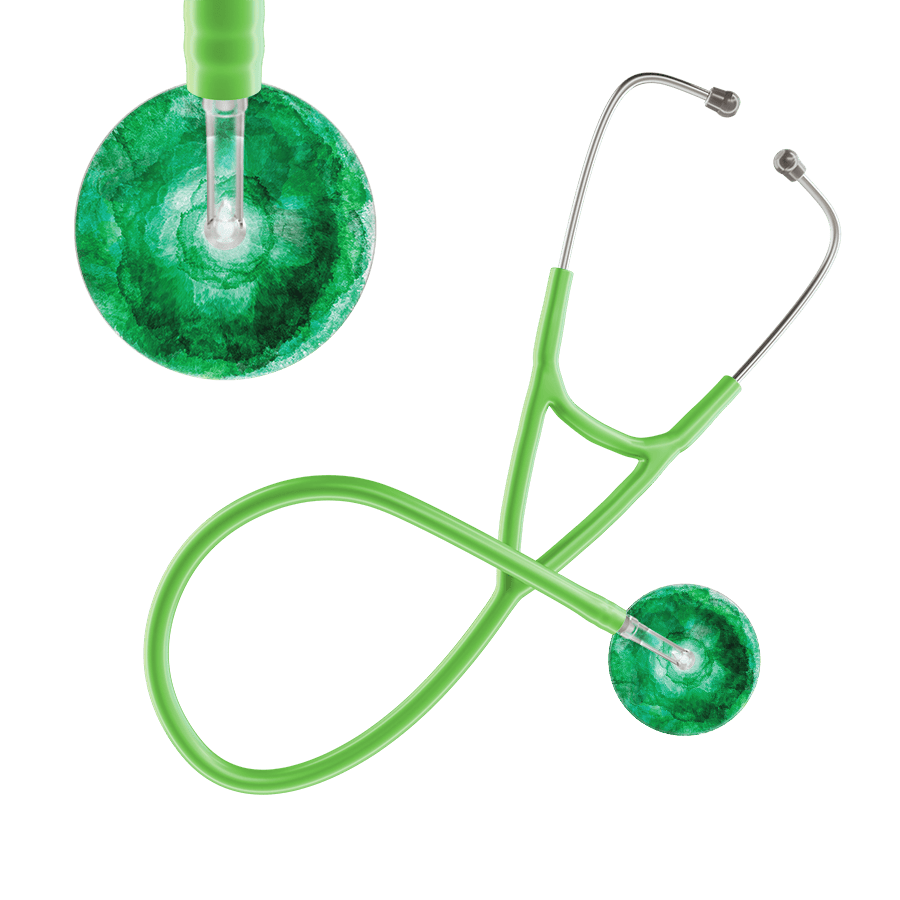 Ultrascope Single Stethoscope US076K11 / Adult / Lime Green TieDye Stethoscope - Cardiology Watercolor Designs