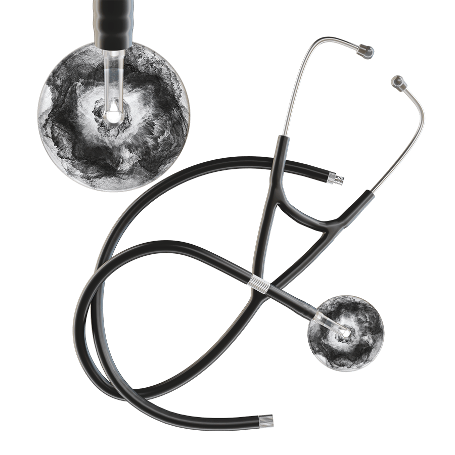Ultrascope Single Stethoscope US076L12 / Pediatric / Black Extended Tubing TieDye Single Color Stethoscope - Cardiology Watercolor Designs