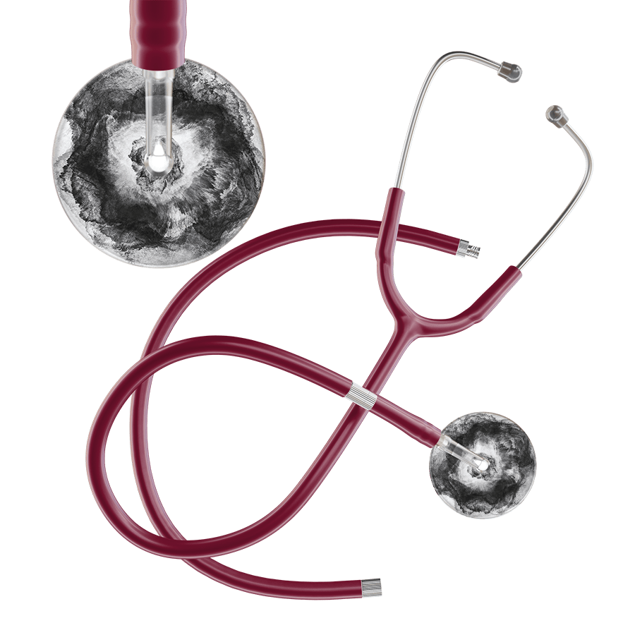 Ultrascope Single Stethoscope US076L12 / Pediatric / Burgundy Extended Tubing TieDye Single Color Stethoscope - Watercolor Designs