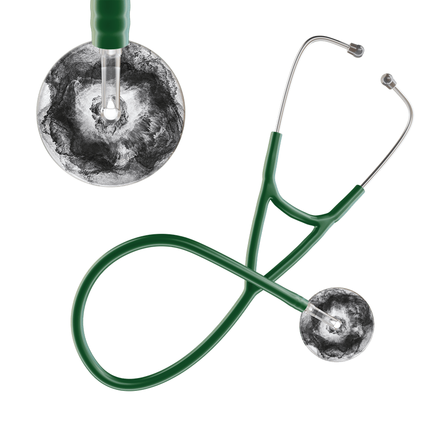 Ultrascope Single Stethoscope US076L12 / Pediatric / Dark Green TieDye Single Color Stethoscope - Cardiology Watercolor Designs