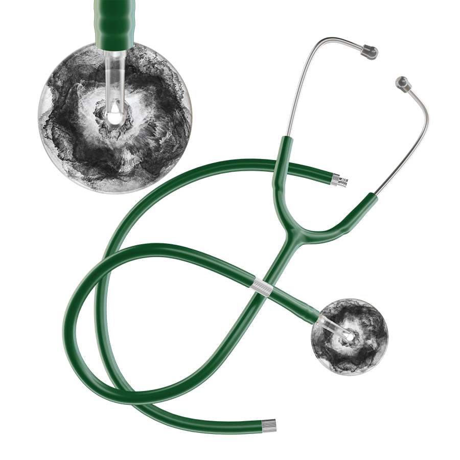 Ultrascope Single Stethoscope US076L12 / Pediatric / Dark Green Extended Tubing TieDye Single Color Stethoscope - Watercolor Designs